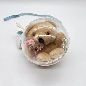 Russ Stuffed Bear in Plastic Ball Christmas Ornament Holiday Decoration